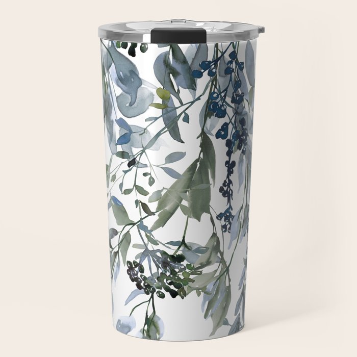 Watercolor Leaves Floral Prints Travel Mug Gallery Image 1