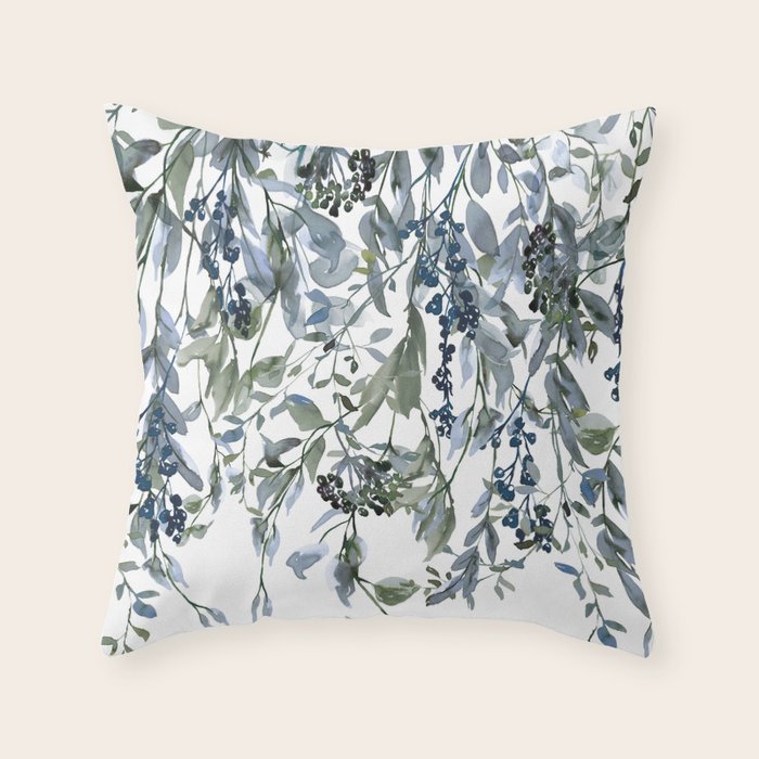 Watercolor Leaves Floral Prints Throw Pillow Gallery Image 6
