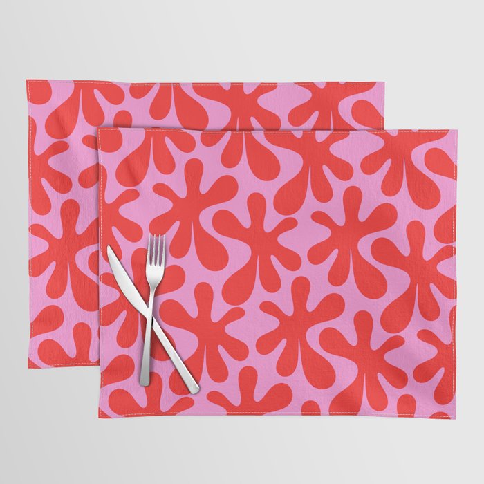 Preppy Pink and Red Amoeba Dance Bold Pop Contemporary Pattern Placemat Gallery Image 1
