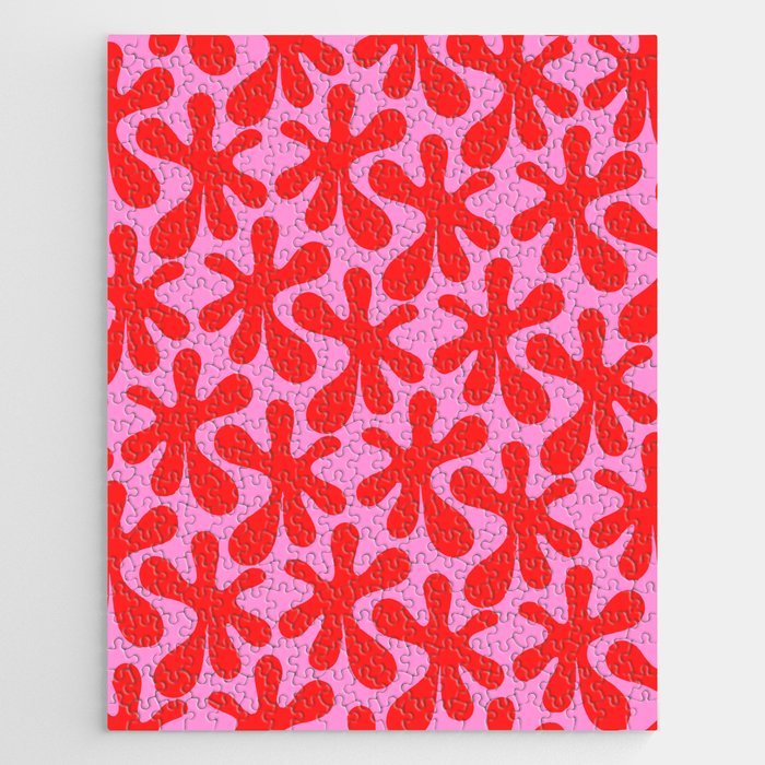 Preppy Pink and Red Amoeba Dance Bold Pop Contemporary Pattern Jigsaw Puzzle Gallery Image 1