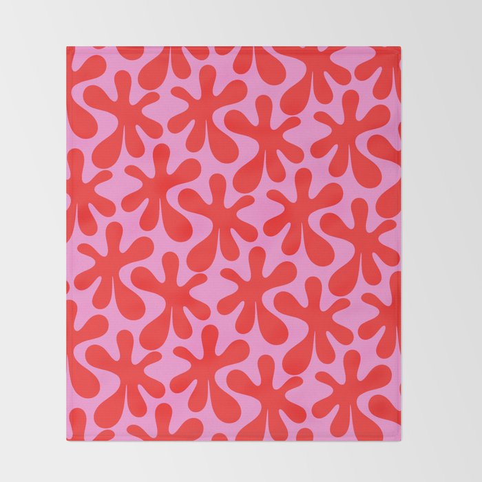 Preppy Pink and Red Amoeba Dance Bold Pop Contemporary Pattern Throw Blanket Gallery Image 2
