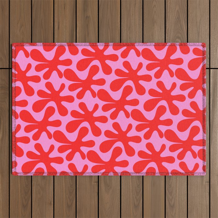 Preppy Pink and Red Amoeba Dance Bold Pop Contemporary Pattern Outdoor Rug Gallery Image 1