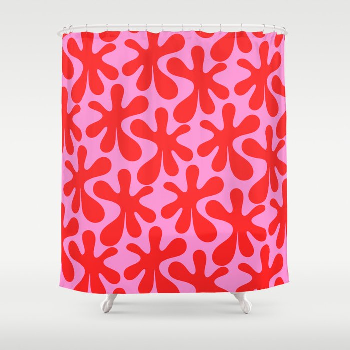 Preppy Pink and Red Amoeba Dance Bold Pop Contemporary Pattern Shower Curtain Gallery Image 1