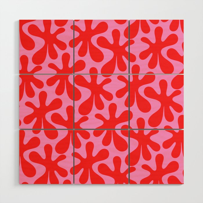 Preppy Pink and Red Amoeba Dance Bold Pop Contemporary Pattern Wood Wall Art Gallery Image 1