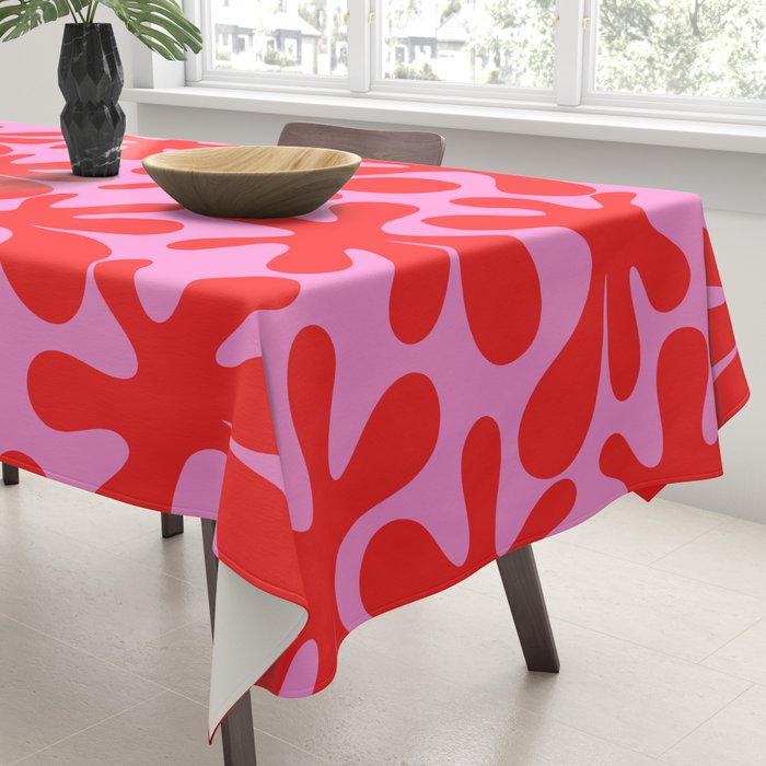 Preppy Pink and Red Amoeba Dance Bold Pop Contemporary Pattern Tablecloth Gallery Image 3