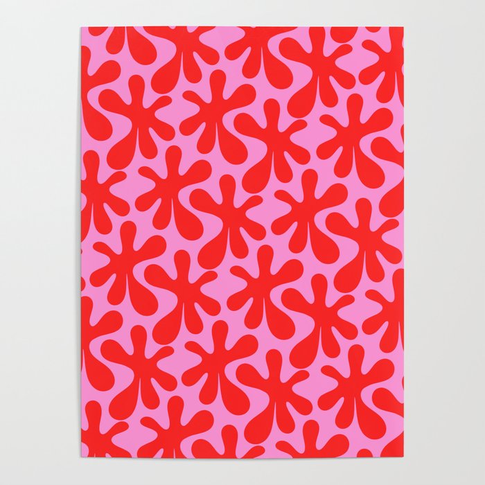 Preppy Pink and Red Amoeba Dance Bold Pop Contemporary Pattern Poster Gallery Image 4