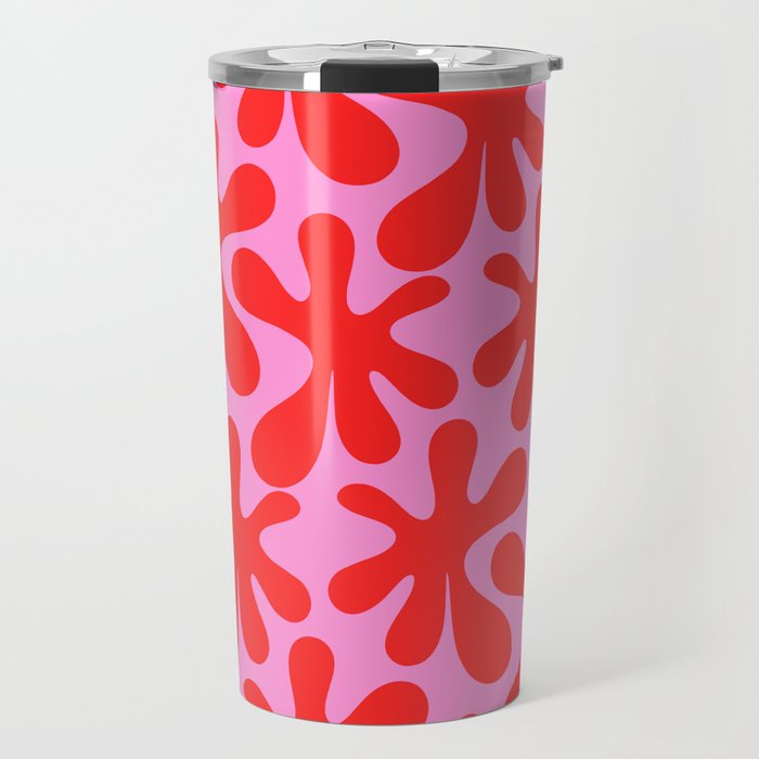 Preppy Pink and Red Amoeba Dance Bold Pop Contemporary Pattern Travel Mug Gallery Image 1