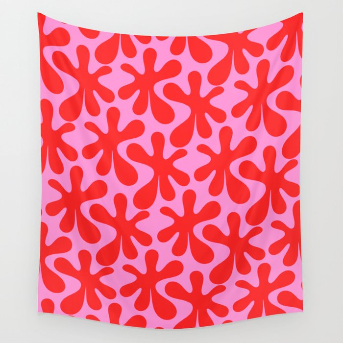 Preppy Pink and Red Amoeba Dance Bold Pop Contemporary Pattern Wall Tapestry Gallery Image 4