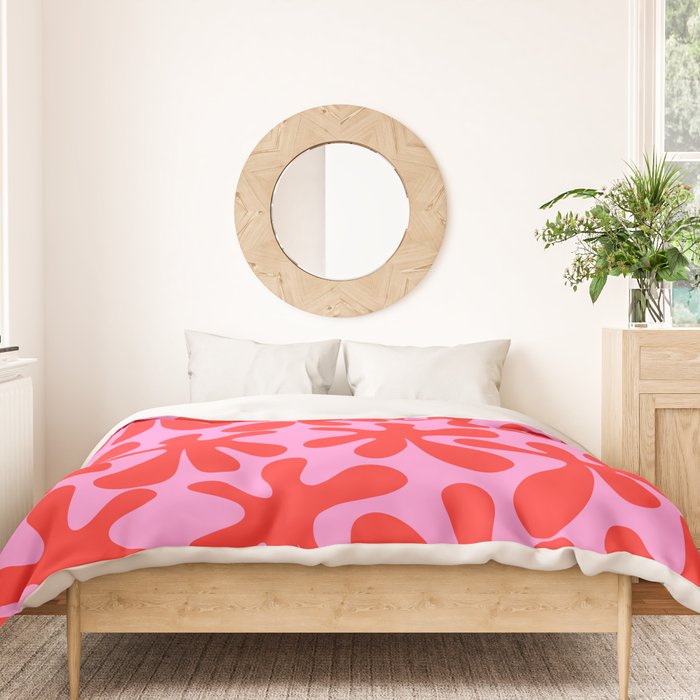 Preppy Pink and Red Amoeba Dance Bold Pop Contemporary Pattern Duvet Cover Gallery Image 3