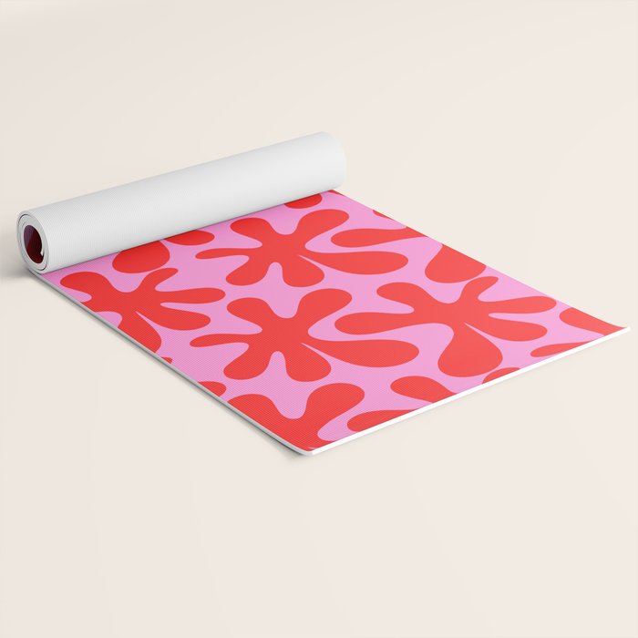 Preppy Pink and Red Amoeba Dance Bold Pop Contemporary Pattern Yoga Mat Gallery Image 2