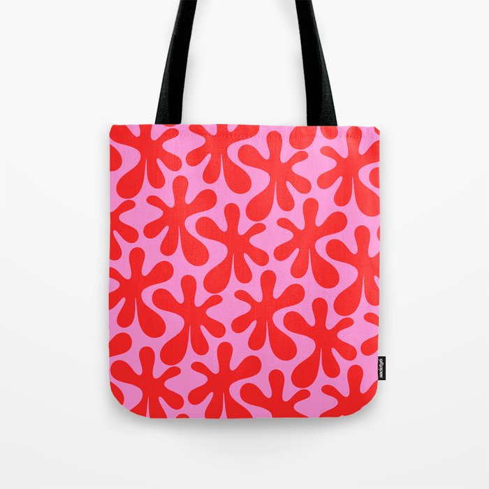 Preppy Pink and Red Amoeba Dance Bold Pop Contemporary Pattern Tote Bag Gallery Image 1