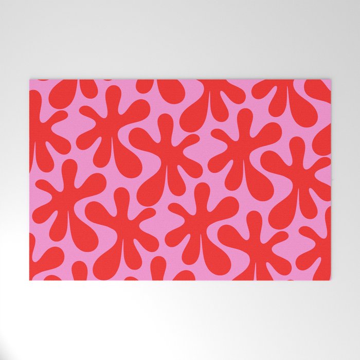 Preppy Pink and Red Amoeba Dance Bold Pop Contemporary Pattern Welcome Mat Gallery Image 1
