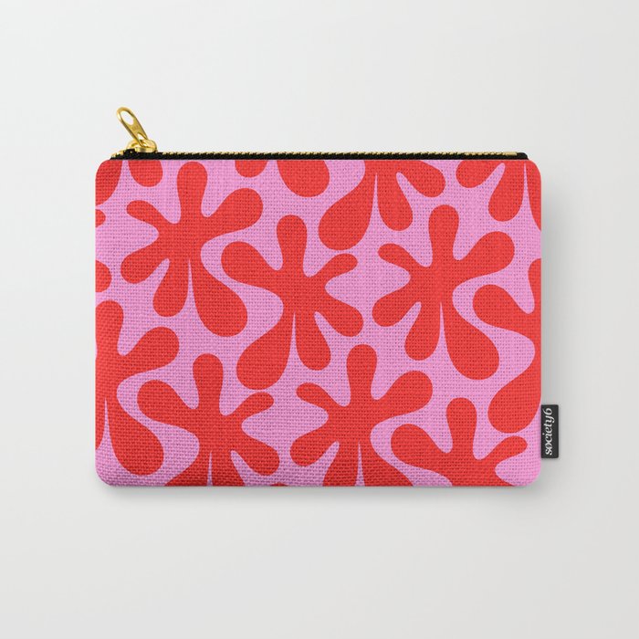 Preppy Pink and Red Amoeba Dance Bold Pop Contemporary Pattern Carry All Pouch Gallery Image 1