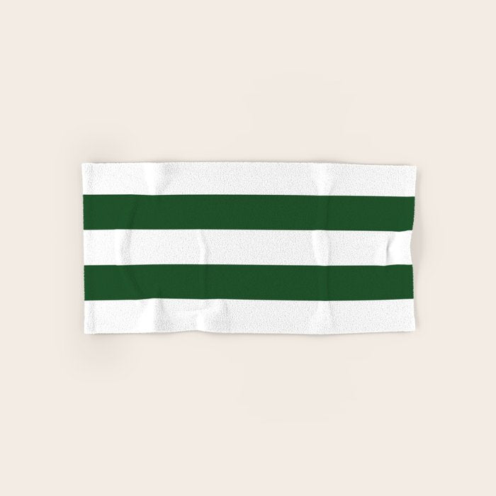 Jumbo Forest Green and White Rustic Horizontal Cabana Stripes Bath Towel Gallery Image 1