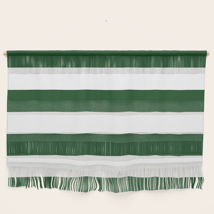 Jumbo Forest Green and White Rustic Horizontal Cabana Stripes Wall Hanging Gallery Image 1