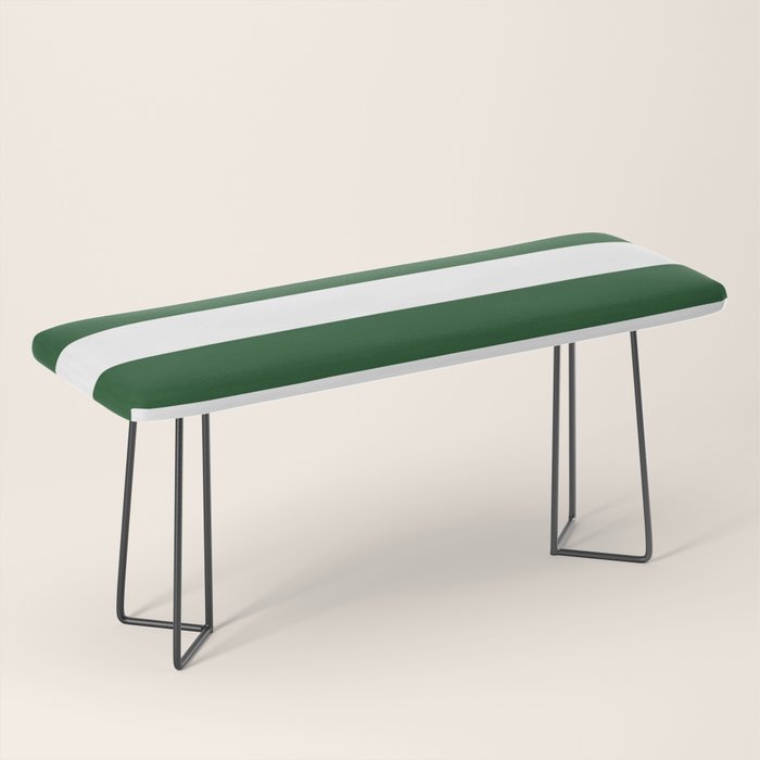 Jumbo Forest Green and White Rustic Horizontal Cabana Stripes Bench Gallery Image 1
