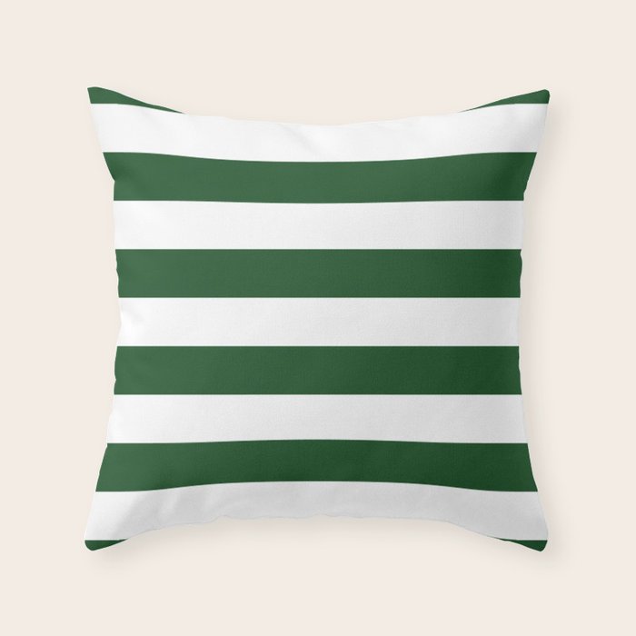 Jumbo Forest Green and White Rustic Horizontal Cabana Stripes Throw Pillow Gallery Image 1