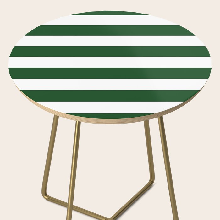 Jumbo Forest Green and White Rustic Horizontal Cabana Stripes Side Table Gallery Image 2