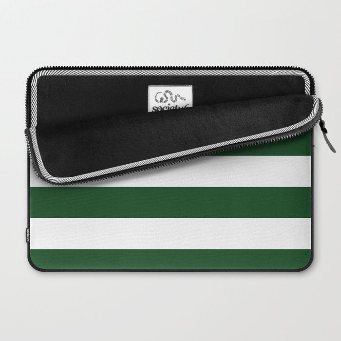 Jumbo Forest Green and White Rustic Horizontal Cabana Stripes Laptop Sleeve Gallery Image 2