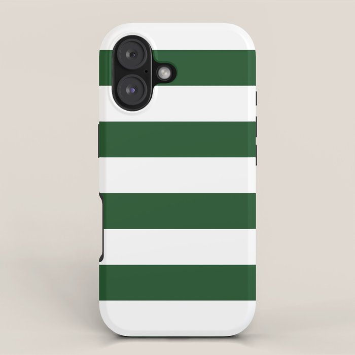 Jumbo Forest Green and White Rustic Horizontal Cabana Stripes iPhone Case Gallery Image 1