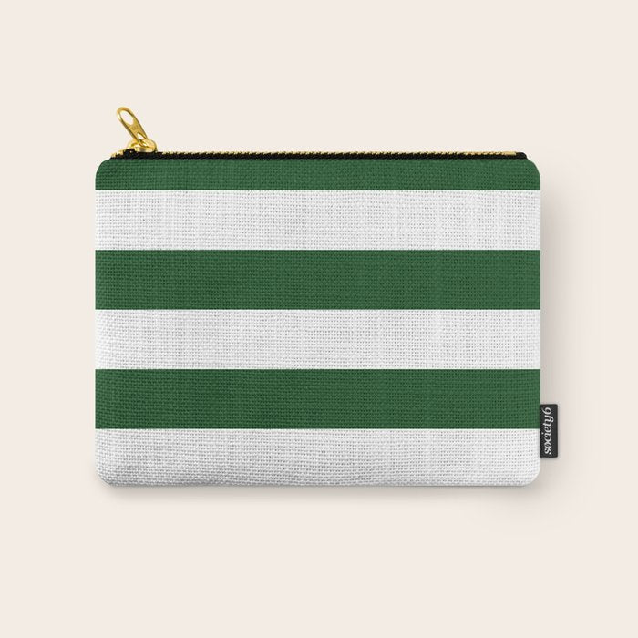 Jumbo Forest Green and White Rustic Horizontal Cabana Stripes Carry All Pouch Gallery Image 1