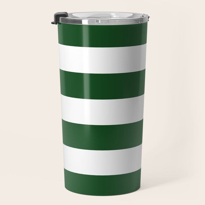 Jumbo Forest Green and White Rustic Horizontal Cabana Stripes Travel Mug Gallery Image 3