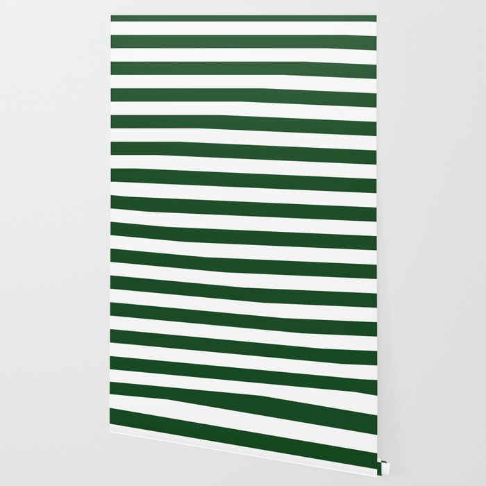 Jumbo Forest Green and White Rustic Horizontal Cabana Stripes Wallpaper Gallery Image 2