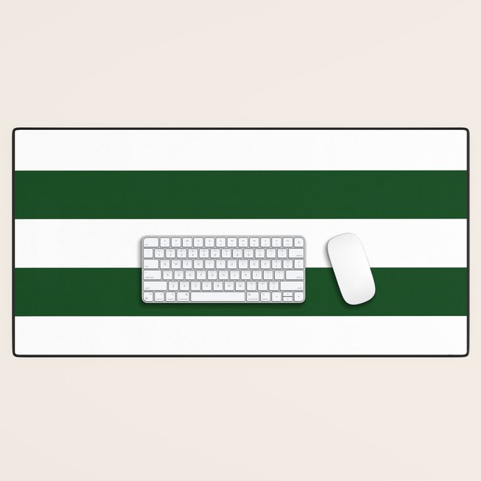 Jumbo Forest Green and White Rustic Horizontal Cabana Stripes Desk Mat Gallery Image 1