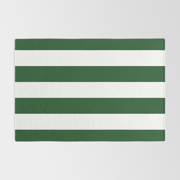 Jumbo Forest Green and White Rustic Horizontal Cabana Stripes Rug Gallery Image 2