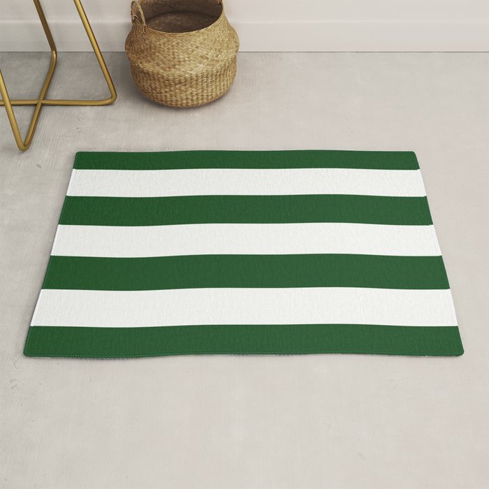 Jumbo Forest Green and White Rustic Horizontal Cabana Stripes Rug Gallery Image 1