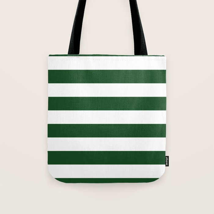 Jumbo Forest Green and White Rustic Horizontal Cabana Stripes Tote Bag Gallery Image 1
