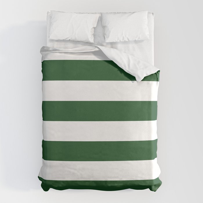 Jumbo Forest Green and White Rustic Horizontal Cabana Stripes Duvet Cover Gallery Image 6