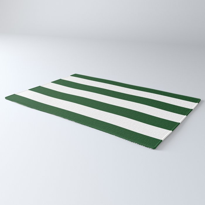 Jumbo Forest Green and White Rustic Horizontal Cabana Stripes Rug Gallery Image 3