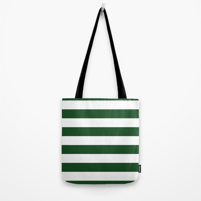 Jumbo Forest Green and White Rustic Horizontal Cabana Stripes Tote Bag Gallery Image 2