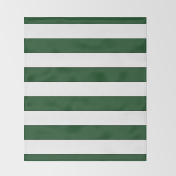 Jumbo Forest Green and White Rustic Horizontal Cabana Stripes Throw Blanket Gallery Image 2