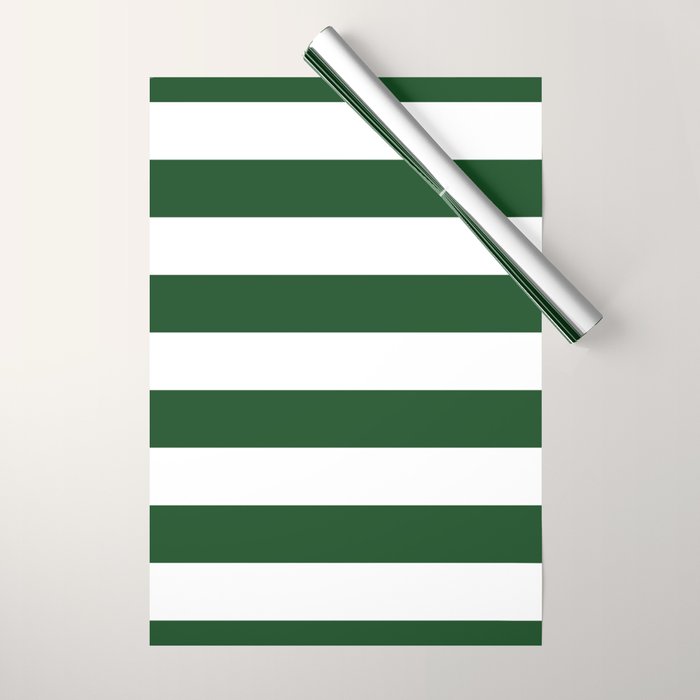 Jumbo Forest Green and White Rustic Horizontal Cabana Stripes Wrapping Paper Gallery Image 1