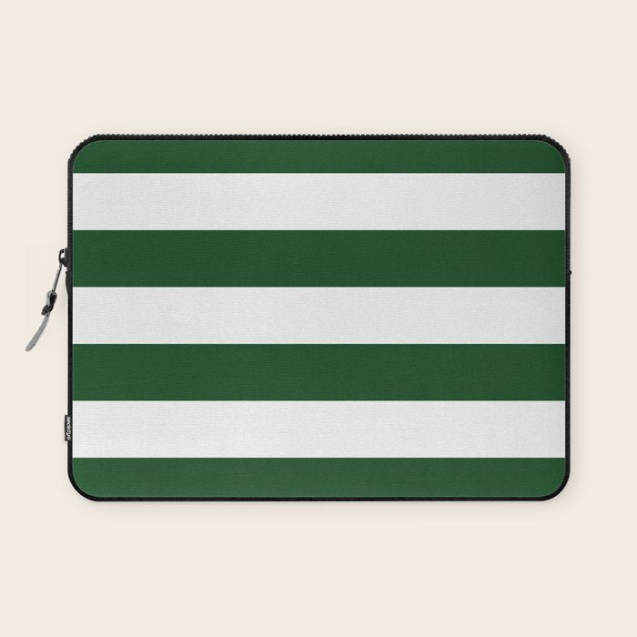 Jumbo Forest Green and White Rustic Horizontal Cabana Stripes Laptop Sleeve Gallery Image 1