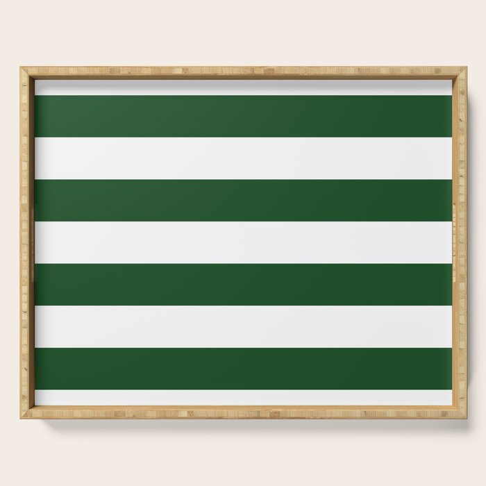 Jumbo Forest Green and White Rustic Horizontal Cabana Stripes Serving Tray Gallery Image 1