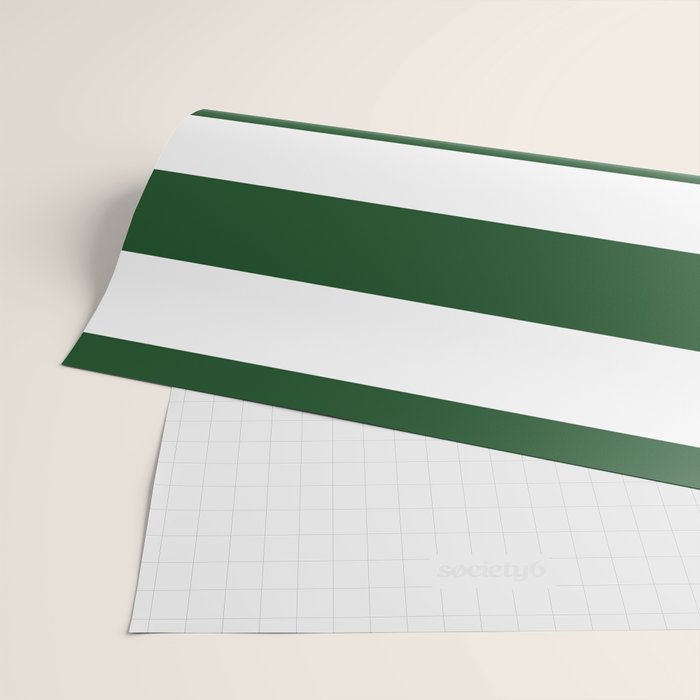 Jumbo Forest Green and White Rustic Horizontal Cabana Stripes Wrapping Paper Gallery Image 2
