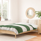 Jumbo Forest Green and White Rustic Horizontal Cabana Stripes Duvet Cover Gallery Image 2