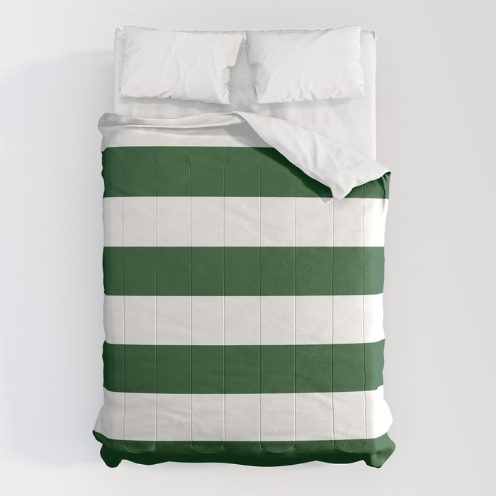 Jumbo Forest Green and White Rustic Horizontal Cabana Stripes Comforter Gallery Image 6