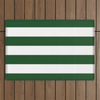 Jumbo Forest Green and White Rustic Horizontal Cabana Stripes Outdoor Rug Gallery Image 1
