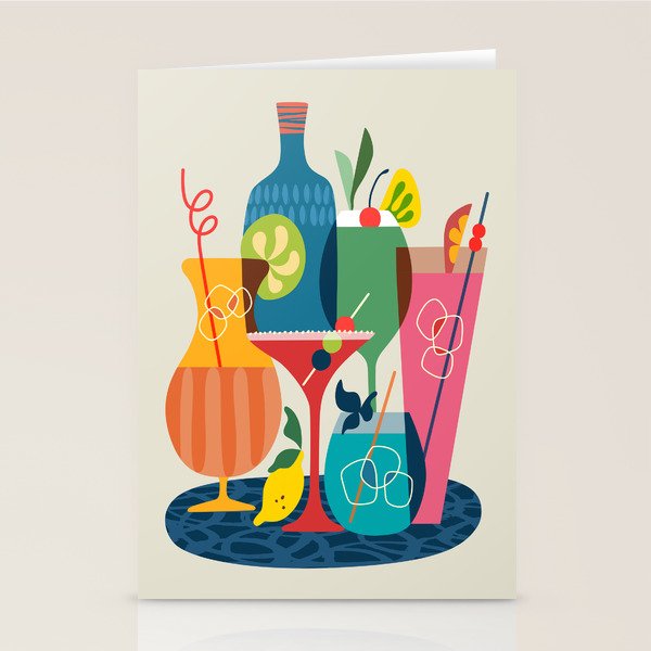 Mid Century Modern Cocktails Stationery Card Gallery Image 2