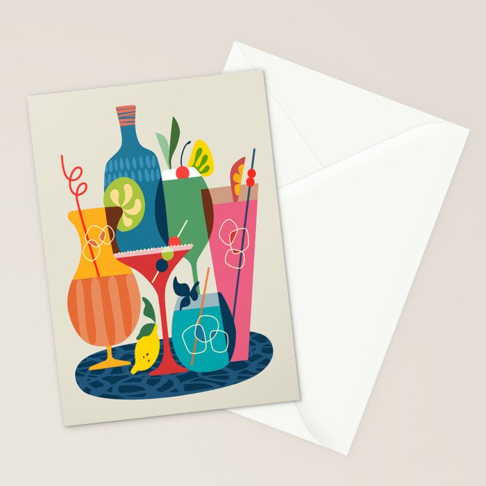 Mid Century Modern Cocktails Stationery Card Gallery Image 2