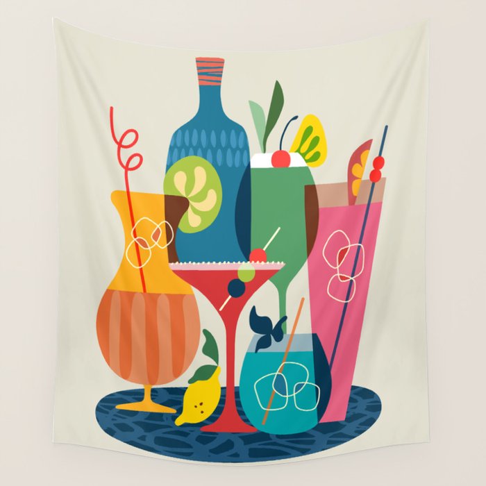 Mid Century Modern Cocktails Wall Tapestry Gallery Image 1