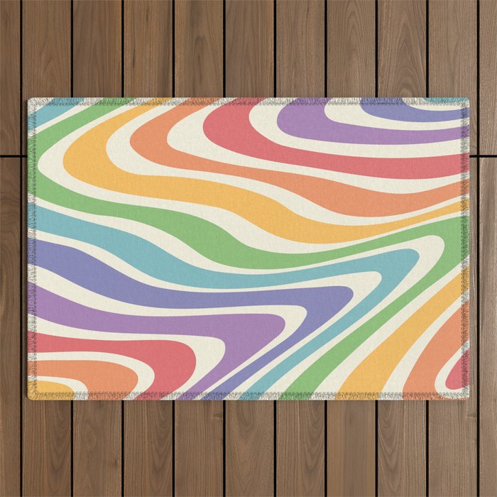 Colorful Rainbow Warp Swirl Lines II Outdoor Rug Gallery Image 1
