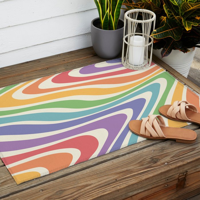 Colorful Rainbow Warp Swirl Lines II Outdoor Rug Gallery Image 2
