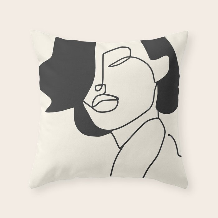 Drawing female face portrait II Throw Pillow Gallery Image 1