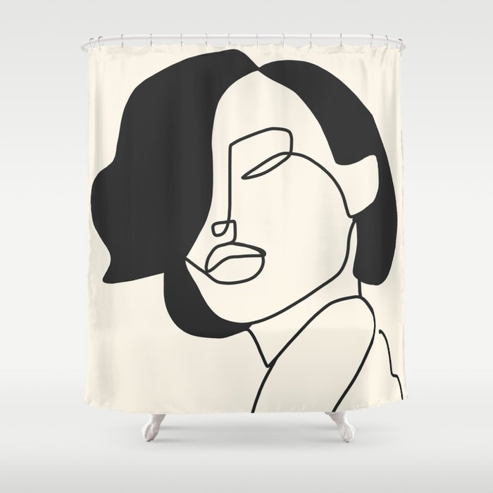 Drawing female face portrait II Shower Curtain Gallery Image 1