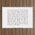 For What It's Worth, It's Never Too Late, F. Scott Fitzgerald quote, Inspiring, Great Gatsby, Life Outdoor Rug Gallery Image 1
